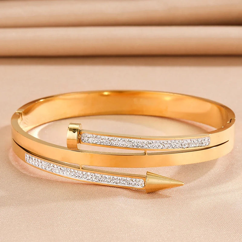 Pulseira Feminina Prego Banhada com Cristal - Donna Luxe